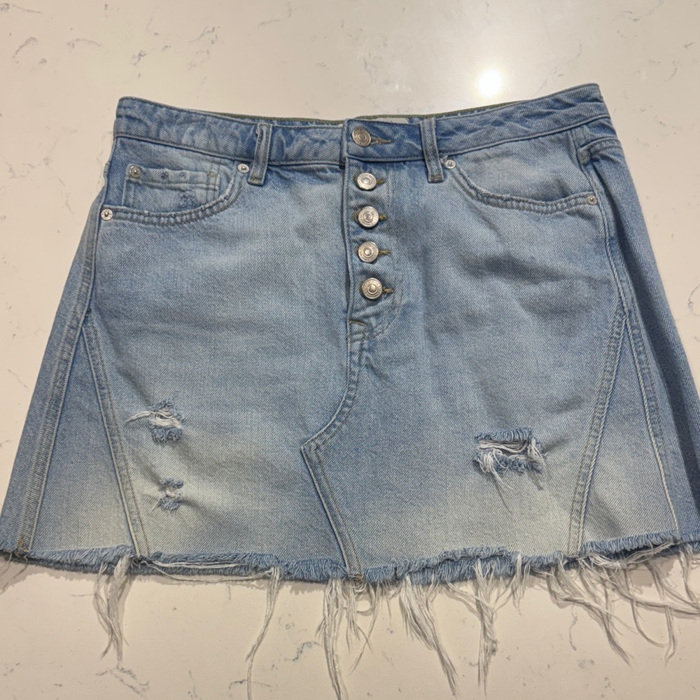 Free People Light Blue Button-Up Mini Skirt